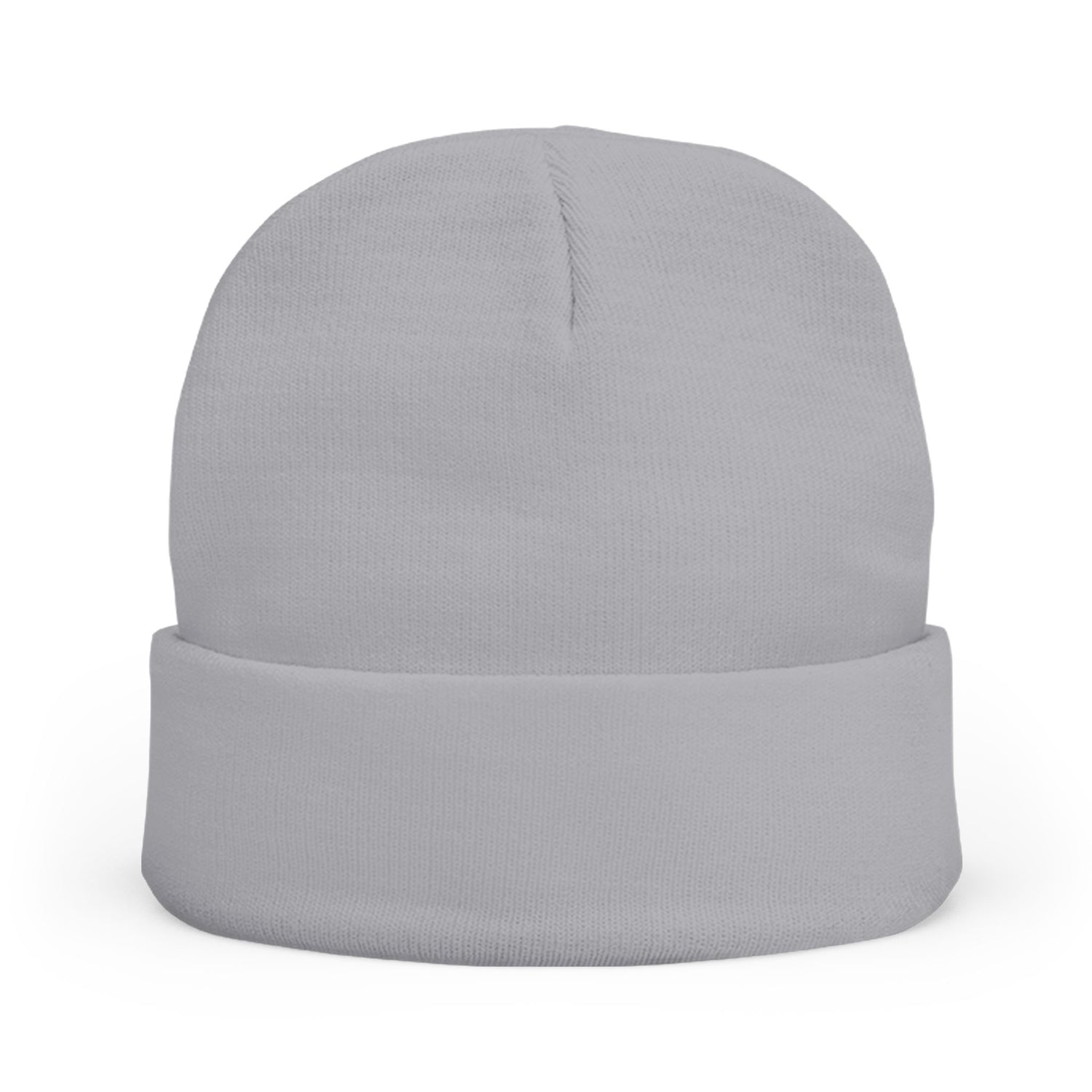 Knit beanie in light gray with folded cuff and textured knit fabric