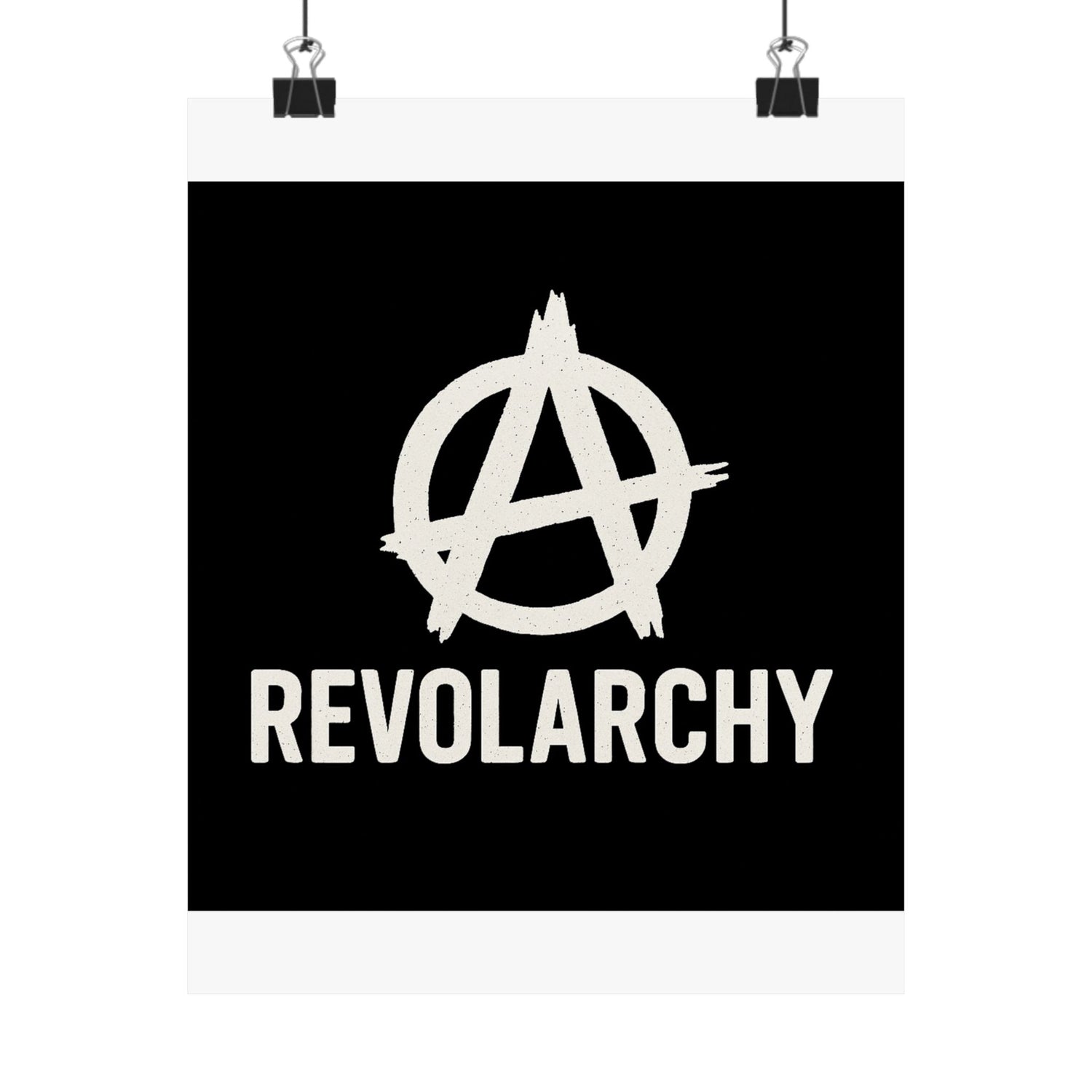 Poster: Revolarchy Matte Poster with white anarchy symbol on black background by Printify