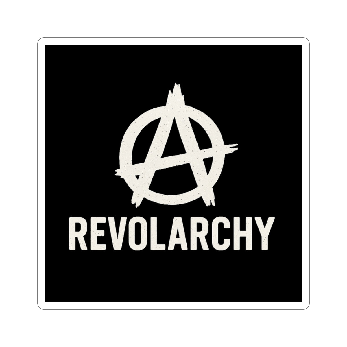 Sticker Revolarchy Anarchy Logo Kiss-Cut, white graphic on black background, decorative Printify laptop decal